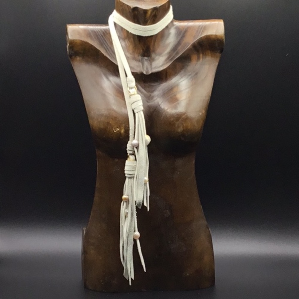 Long Leather Lariat Necklace